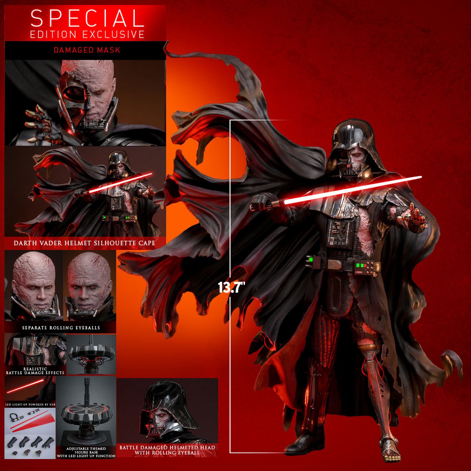 Hot Toys Star Wars Darth Vader Battle Damaged Deluxe Edition WITH BONUS